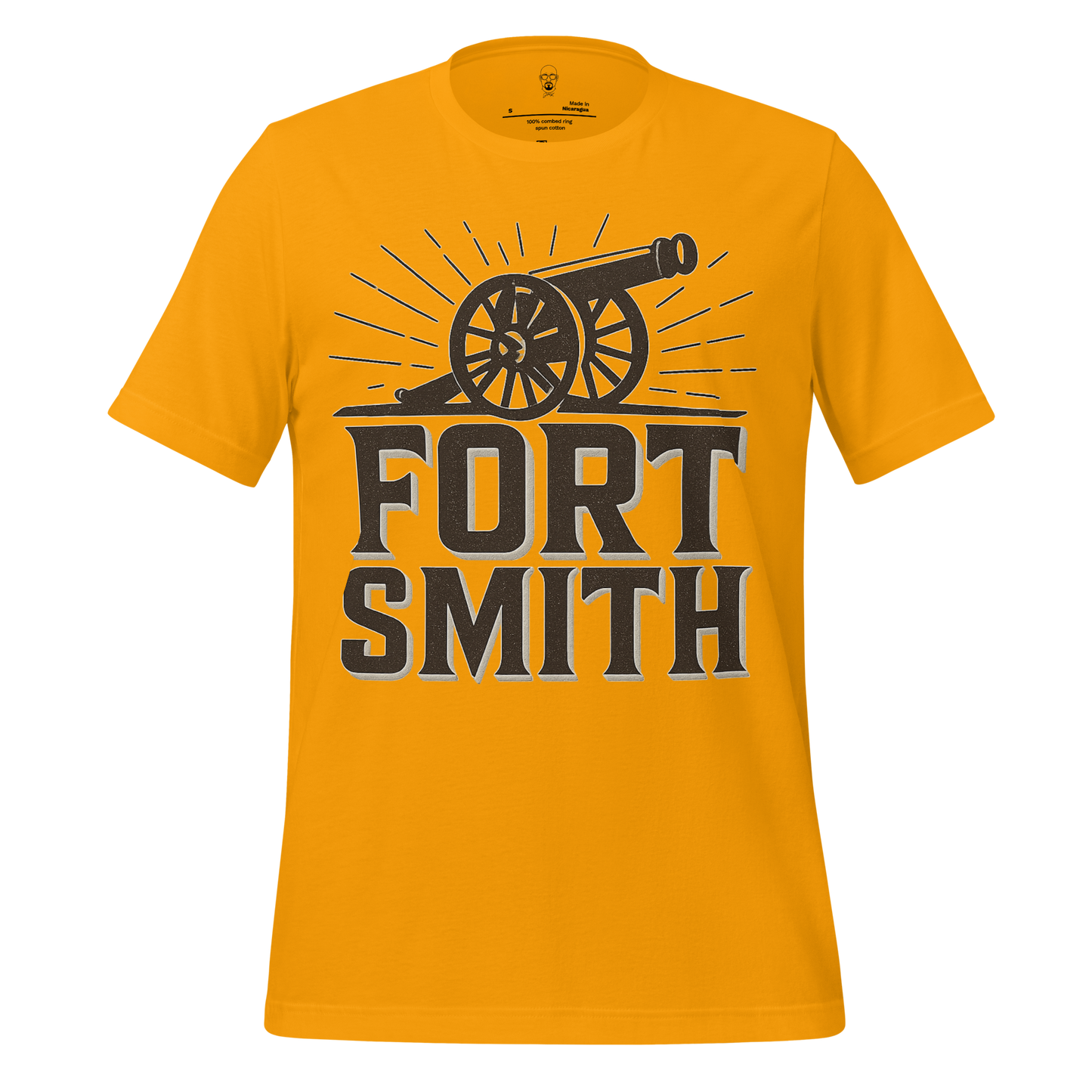 JMK Drip yellow Fort Smith Graphic T-Shirt with vintage cannon and bold text design