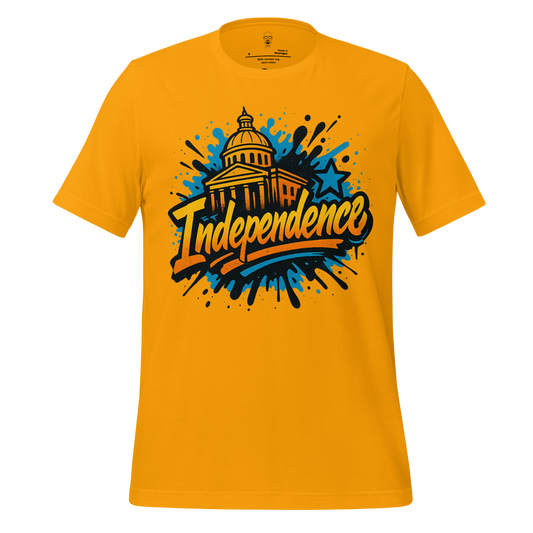 JMK Drip mustard yellow Independence Graphic T-Shirt with Capitol building and star design