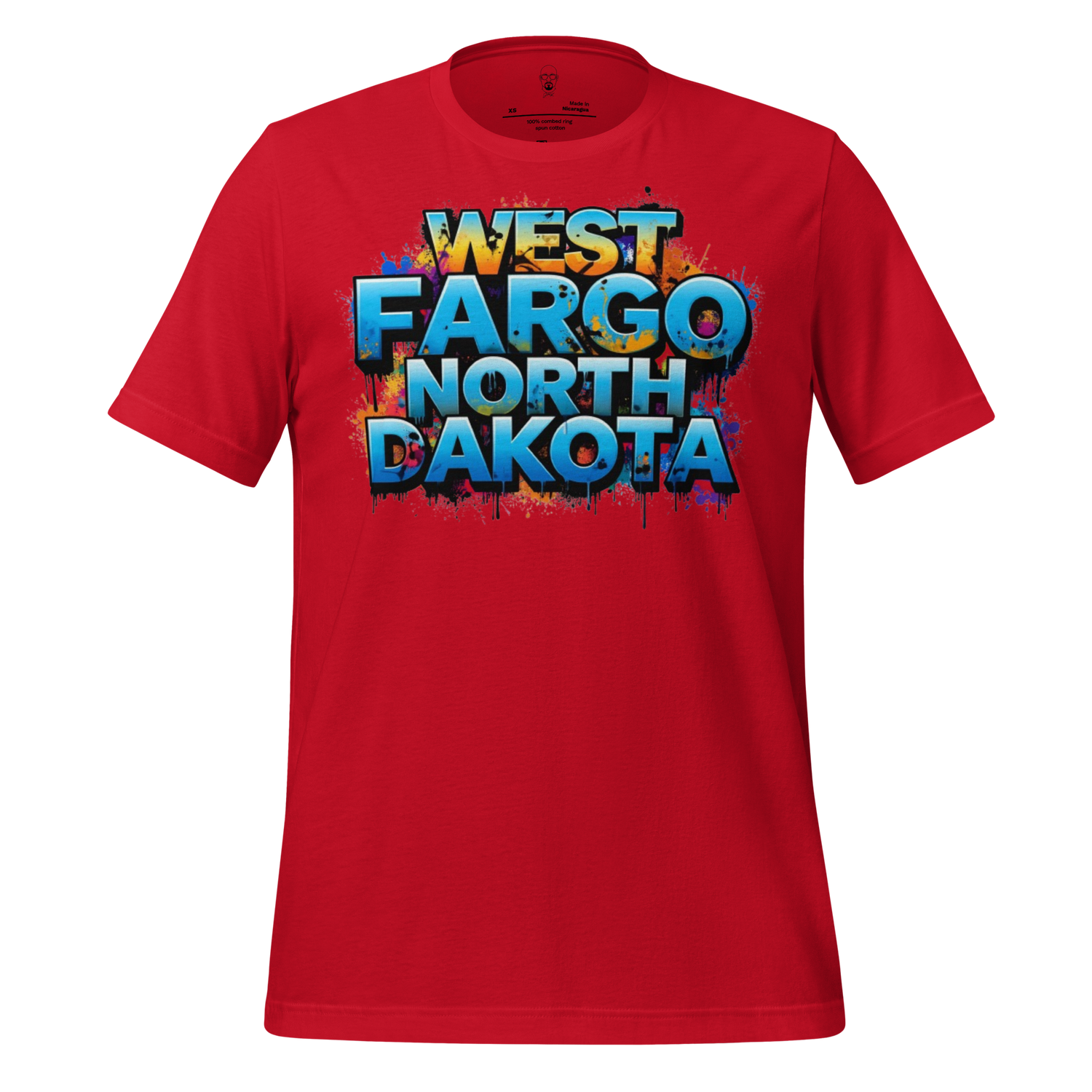 Red West Fargo t-shirt by JMK Drip with colorful West Fargo North Dakota graphic design