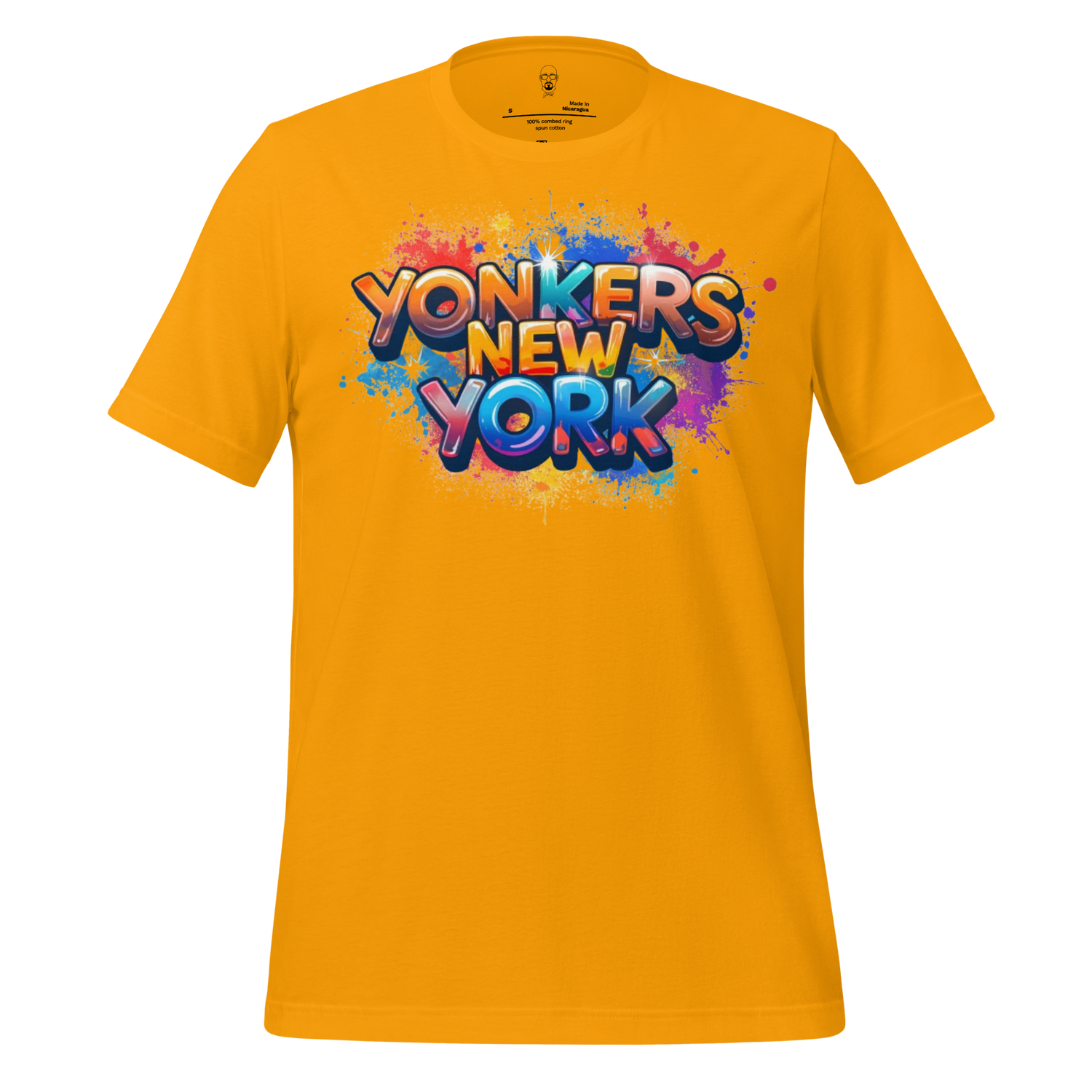 JMK Drip bright yellow Yonkers New York t-shirt with colorful graffiti style text design